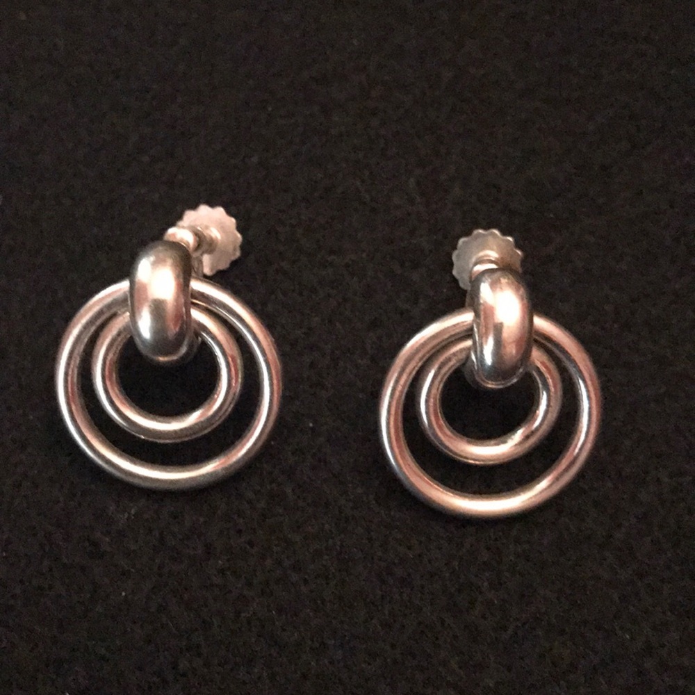 Silver Tone Metal Screw Back Earrings Vintage
